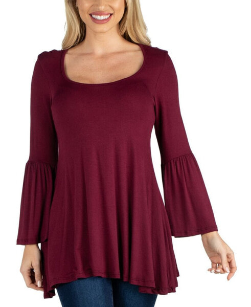 Women Swing High Low Bell Sleeve Tunic Top