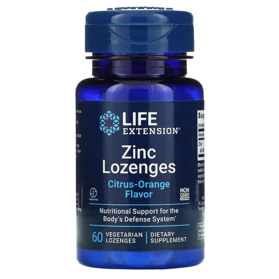 Пробиотики Life Extension Zinc Lozenges, Цитрус-апельсин, 60 вегетарианских леденцов