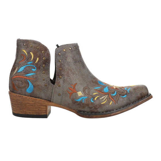 Roper Ava Floral Embroidered Snip Toe Cowboy Booties Womens Grey Casual Boots 09