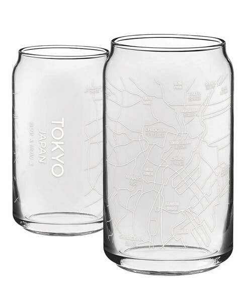 THE CAN Tokyo Map 16 oz Everyday Glassware, Set of 2