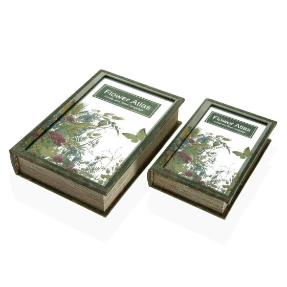 Decorative box Versa Flower Atlas Book Canvas Mirror MDF Wood 7 x 30 x 21 cm