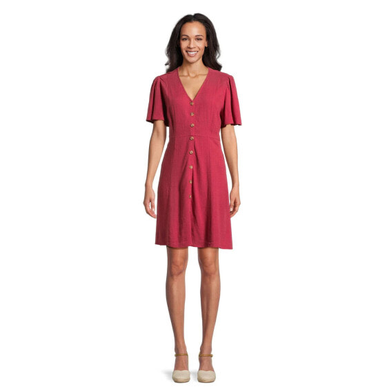 Time and Tru Women's Button Front Garnet Rose Mini Dress Size M (8-10)