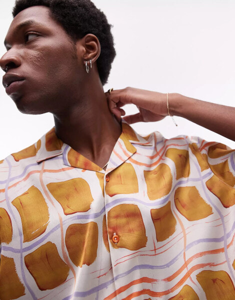 Topman short sleeve tile printed satin shirt in multi