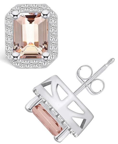 Morganite (2-3/4 ct. t.w.) and Diamond (3/8 ct. t.w.) Halo Stud Earrings in 14K White Gold