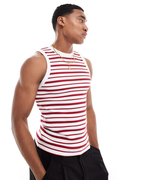 ASOS DESIGN muscle fit vest in red and white stripe