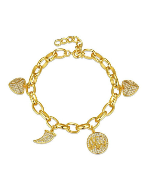 Gigi Girl Kids/Young Teens 14k Yellow Gold Plated with Cubic Zirconia Tusk, Elephant & Heart Dangle Charm Adjustable Bracelet