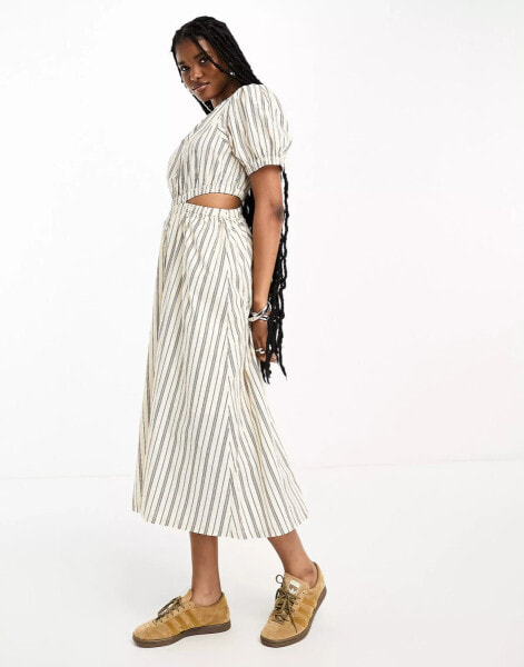 Object cut out side midi dress in neutral stripe