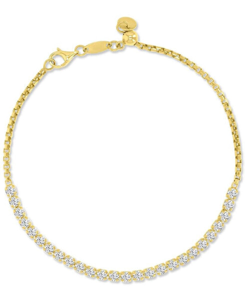 Cubic Zirconia Box Link Semi Tennis Bracelet in 10k Gold