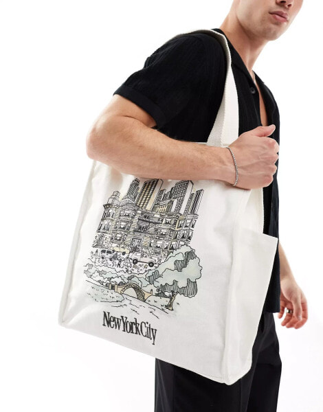 Abercrombie & Fitch destination drawing preppy canvas tote bag in cream