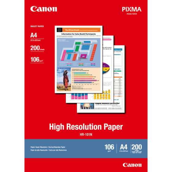 Canon HR-101N High Resolution Paper A4 - 200 Sheets - Inkjet printing - A4 (210x297 mm) - 200 sheets - 106 g/m² - White - 200 sheets