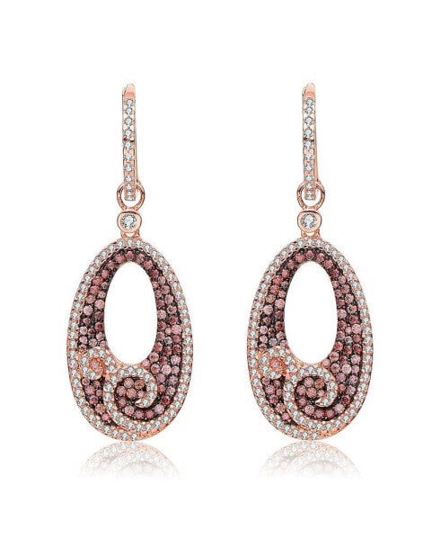 Sterling Silver 18K Rose Gold Plating Cubic Zirconia Open Oval Dangle Swirl Earring