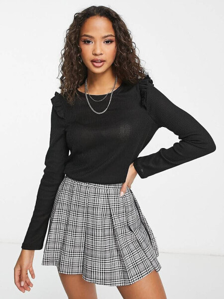 New Look knitted frill detail jumper in black