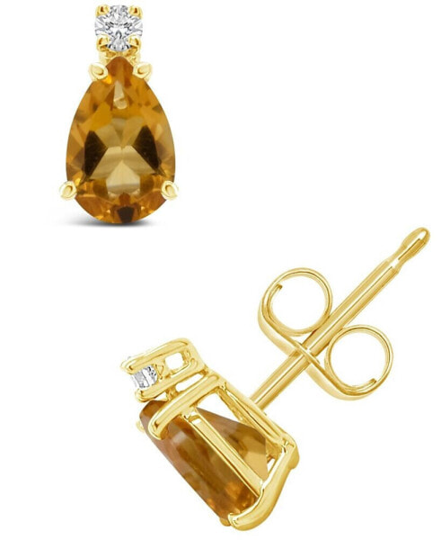 Citrine (3/4 ct.t.w) and Diamond Accent Stud Earrings in 14K Yellow Gold
