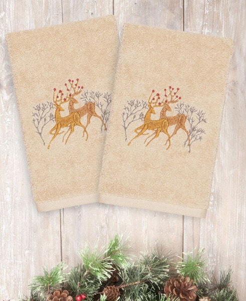 Christmas Deer 100% Turkish Cotton 2-Pc. Hand Towel Set