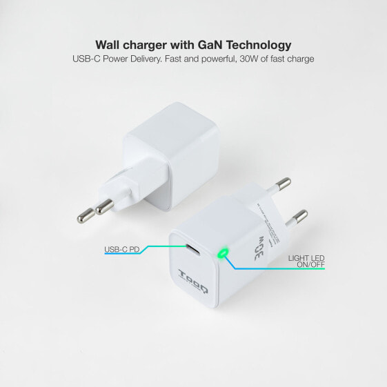 Tooq GAN USB-C/PD Wall Charger 30W - White - Indoor - AC - White