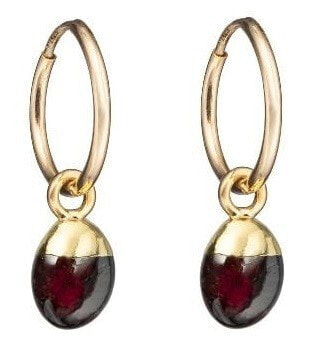 Round gold-plated earrings with garnet 2in1
