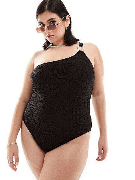 Southbeach curve textured one shoulder swimsuit with hardwear detail