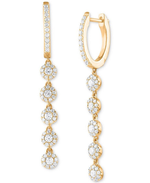 Diamond Halo Dangle Hoop Drop Earrings (1 ct. t.w.) in 14k Gold