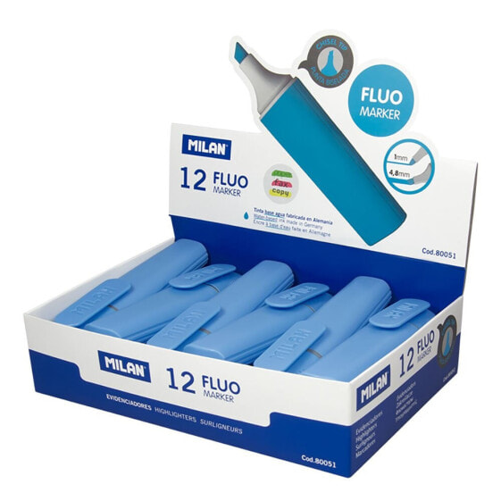 Фломастеры MILAN Display Box 12 Blue Fluo Highlighters