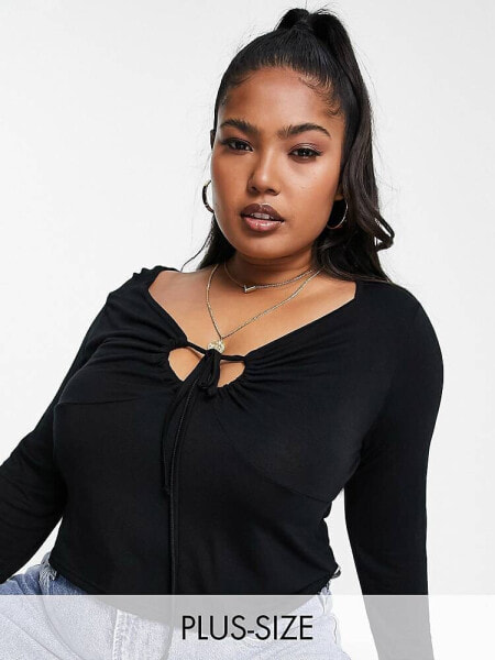 Yours long sleeve crop top with cut out detail in black