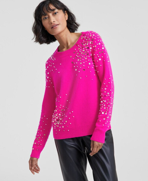 Women's Cashmere Sequin Embellished Crewneck Sweater, Created for Macy's