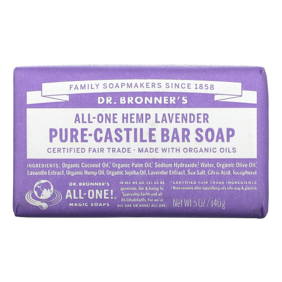 Pure Castile Bar Soap, All-One Hemp, Lavender, 5 oz (140 g)