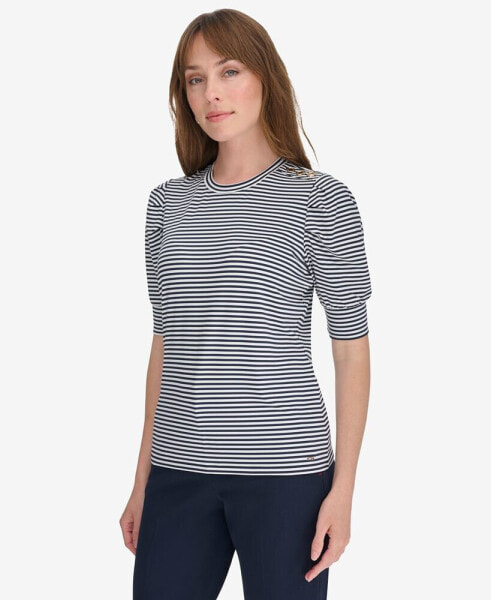 Women's Striped Blouse with Extended Puff Sleeves