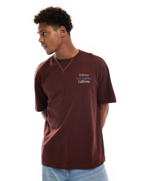 Hollister multi colour logo heavyweight boxy fit t-shirt in brown