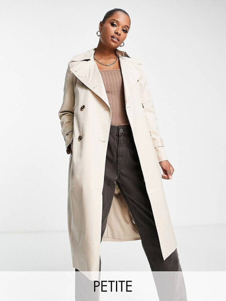 Forever New Petite trench coat with tie belt in stone