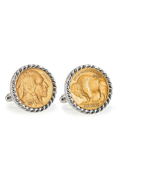 Запонки американского монетного сокровища, позолоченные монетой бизона с канатным краем American Coin Treasures.
