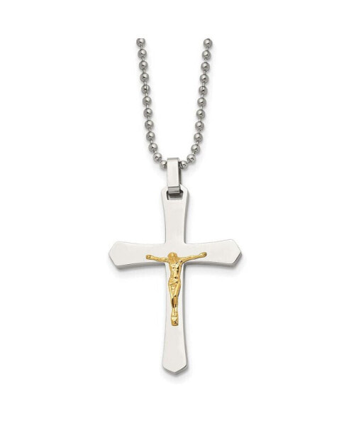 14k Gold tone Accent Crucifix Pendant Ball Chain Necklace