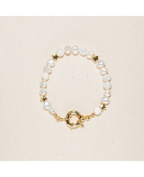 18K Gold Plated Freshwater Pearl with Star and Pearl Twinkie - Twinkie Bracelet 9" For Women and Girls