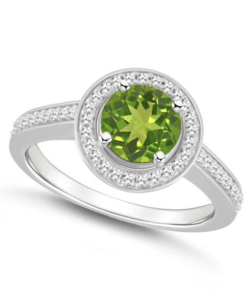 Peridot (1-1/2 ct. t.w.) and Diamond (1/5 ct. t.w.) Halo Ring in Sterling Silver