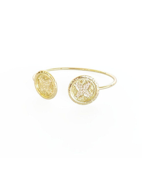 Round Rosette Medallion Coin Cuff Bracelet Gold