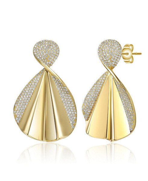 Exquisite 14K Gold-Plated Cubic Zirconia Extra Large Dangle Earrings