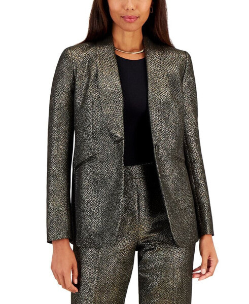 Petite Metallic One-Button Shawl-Collar Blazer