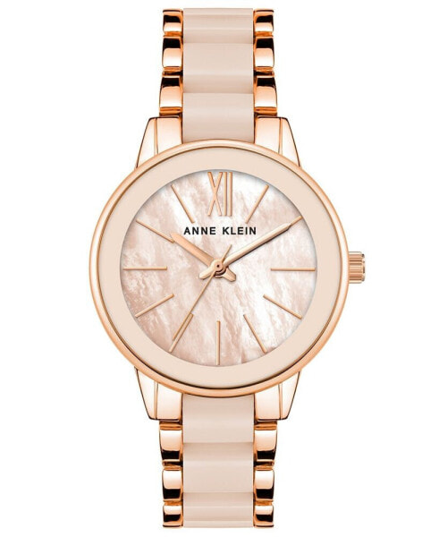 Women's Three Hand Quartz Rose Gold-tone Alloy and Blush Resin Link Bracelet Watch, 38mm