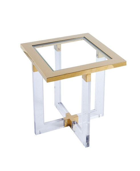 Gold Stainless Steel With Acrylic Frame Clear Glass Top End Table