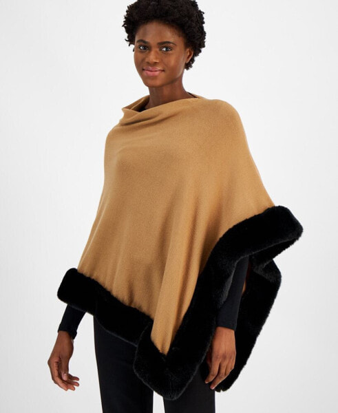 Women's Faux Fur Trim Poncho Top