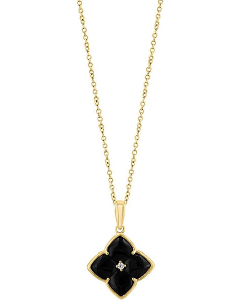 EFFY® Onyx & Diamond Accent Flower 18" Pendant Necklace in 14k Gold