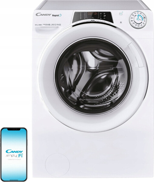 Power Color Candy | ROW4856DWMCT/1-S | Washing Machine with Dryer | Energy efficiency class A | Front loading | Washing capacity 8 kg | 1400 RPM | Depth 53 cm | Width 60 cm | Display | TFT | Drying system | Drying capacity 5 kg | Steam function | Wi-Fi