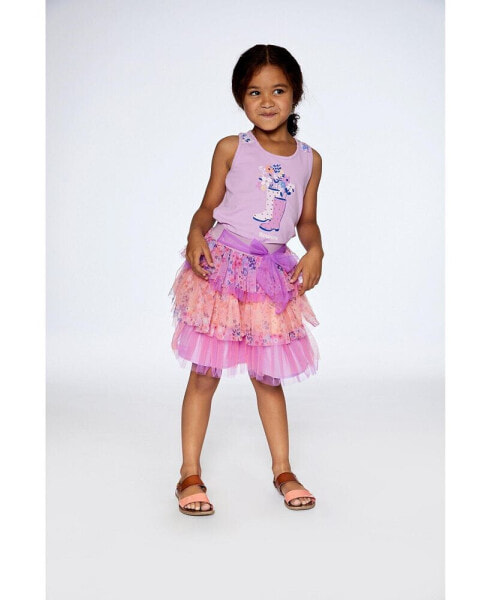 Girl Organic Cotton Tank Top With Print Lavender - Child