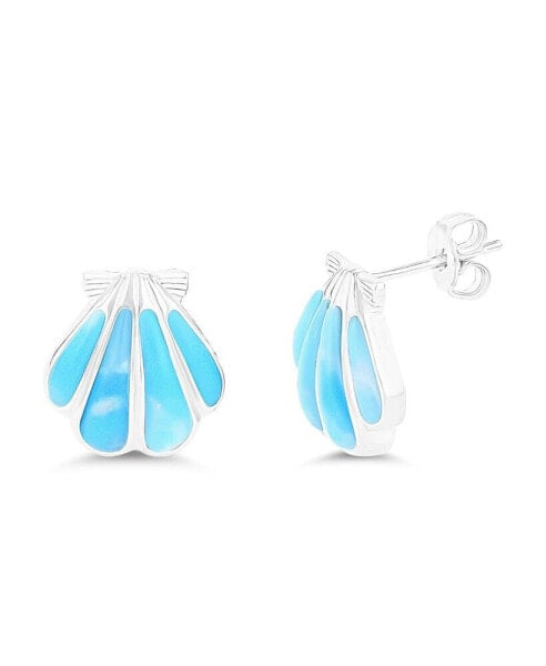 Larimar Shell Stud Earrings in Sterling Silver