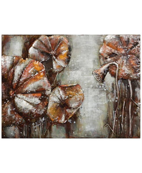 Water Lilly Pads 2 Mixed Media Iron Hand Painted Dimensional Wall Art, 36" x 48" x 2.4"