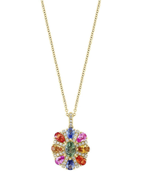 EFFY Collection eFFY® Multi-Sapphire (2-3/4 ct. t.w.) & Diamond (1/4 ct. t.w.) Flower 18" Pendant Necklace in 14k Gold