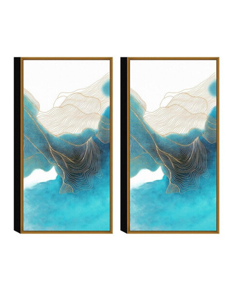 Decor Ocean Waves 2 Piece Framed Canvas Wall Art Abstract -30" x 31"