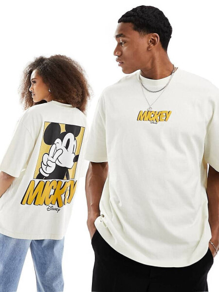 ASOS DESIGN Disney oversized unisex tee in off white with Mickey Mouse graphic prints