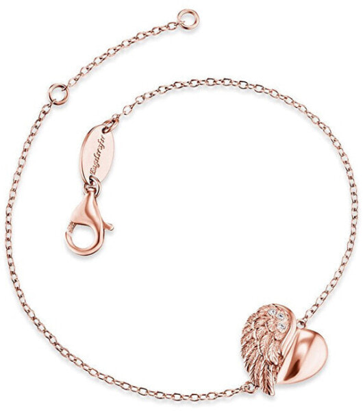 Розовый позолоченный серебряный браслет в форме сердца с крылышком ангела и цирконами ERB-LILHW-R