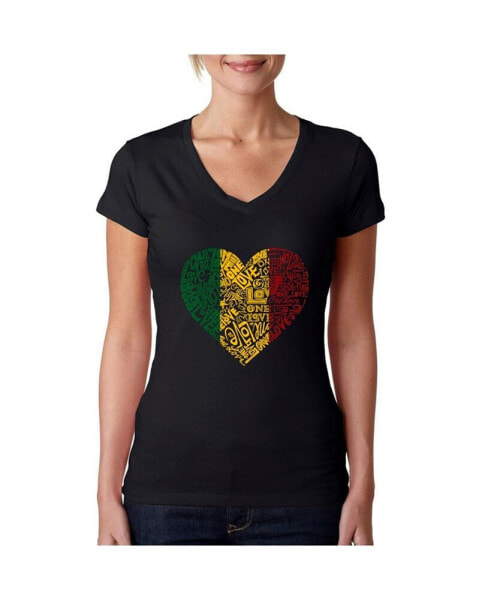 Women's Word Art V-Neck T-Shirt - One Love Heart