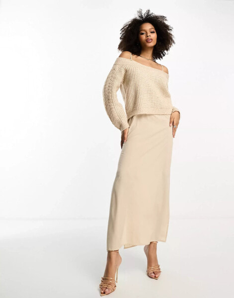 Y.A.S hybrid midi jumper dress with satin slip in cream